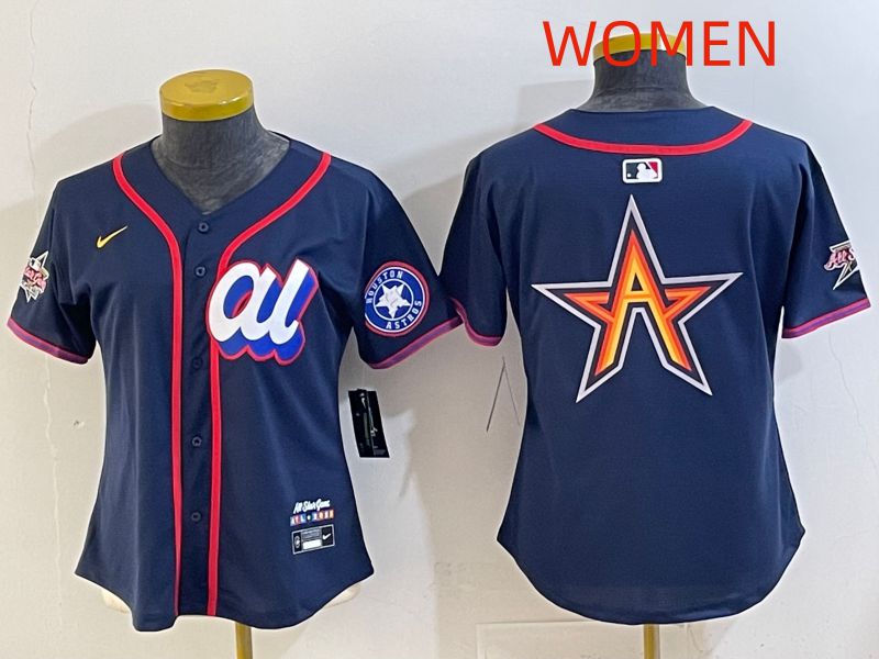 Women 2025 Houston Astros Blank Drak Blue All star Nike MLB Jersey style 03